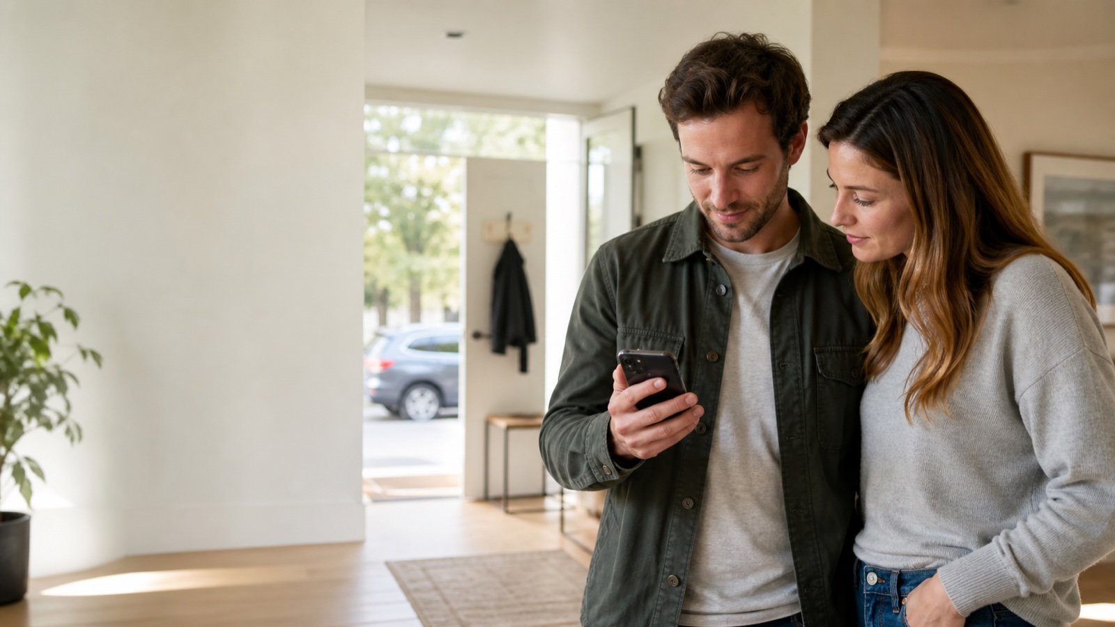 Couple reviewing insurance options together at home with a laptop and phone